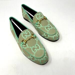 NIB Gucci Jordaan Jumbo GG Canvas Loafers Teal Horsebit buckle size 36 EU 6 US